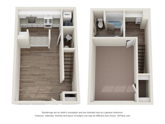 two floor plans of a two bedroom apartment at The Lakeshore Cove