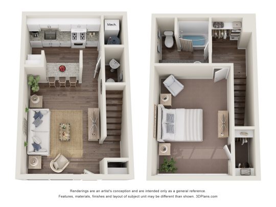 two bedroom apartment floor plans with one bedroom and one bathroom at The Lakeshore Cove